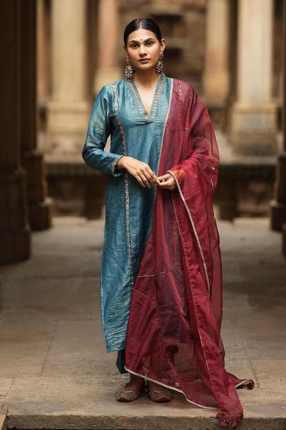 GoSriKi Women's Rayon Viscose Straight Embroidery Kurta with Pant and Dupatta - Image 4