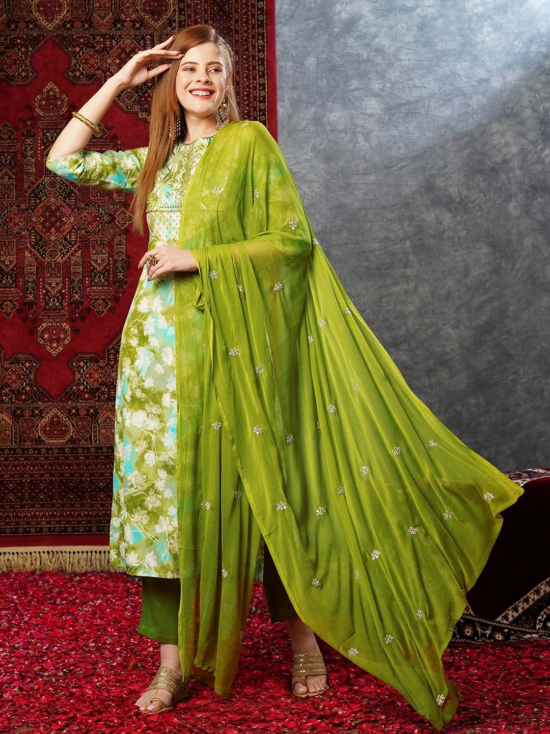 GoSriKi Women's Cotton Blend Kurta Pant with Dupatta - Image 7