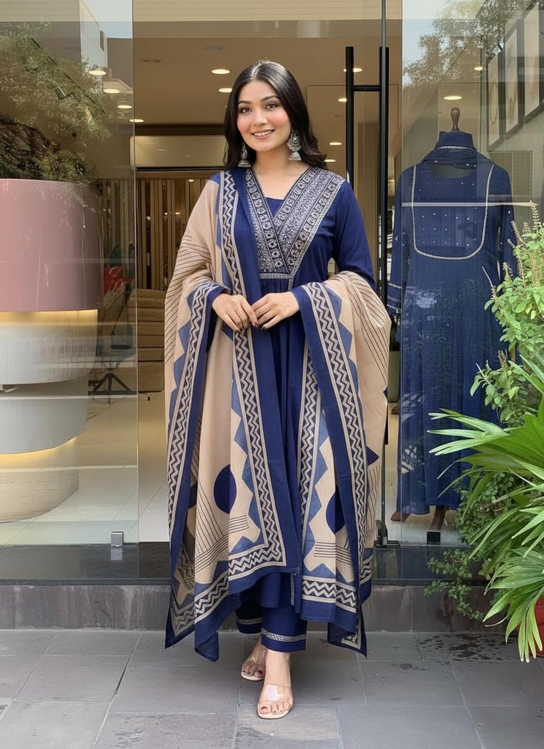 GoSriKi Women’s Viscose Anarkali Kurta Set with Pant & Dupatta