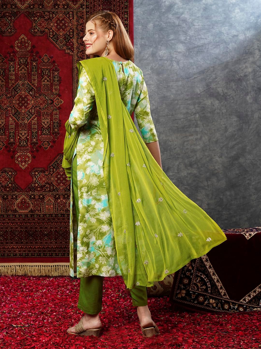 GoSriKi Women's Cotton Blend Kurta Pant with Dupatta - Image 6