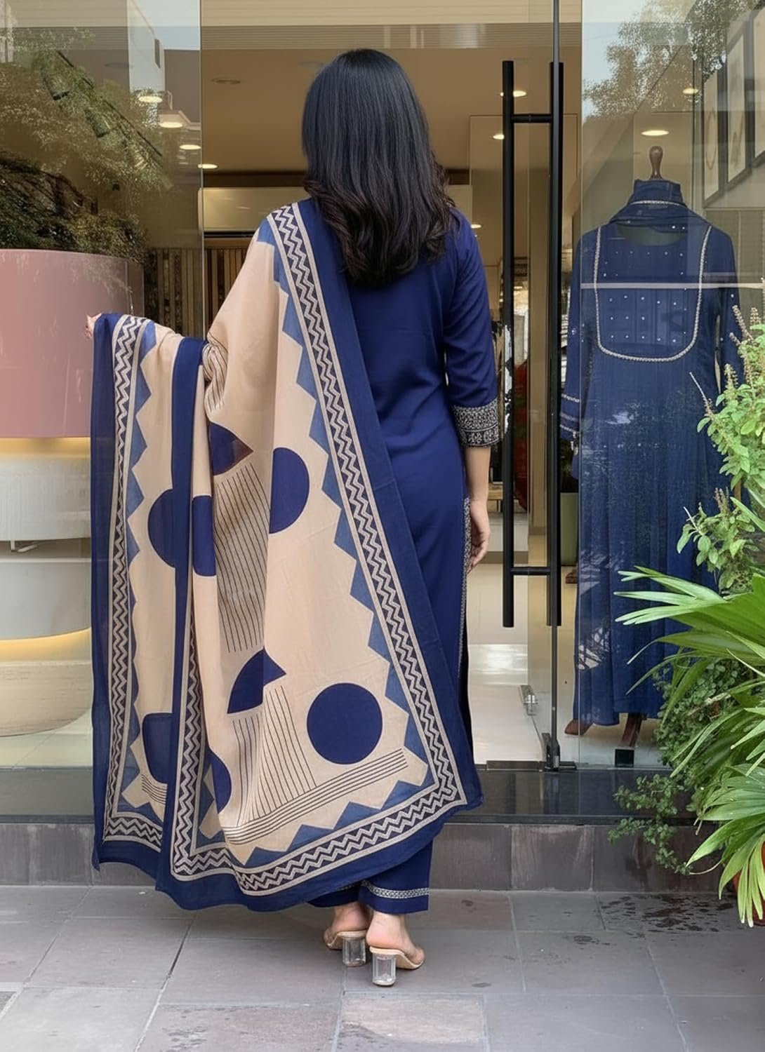 GoSriKi Women’s Viscose Anarkali Kurta Set with Pant & Dupatta - Image 6