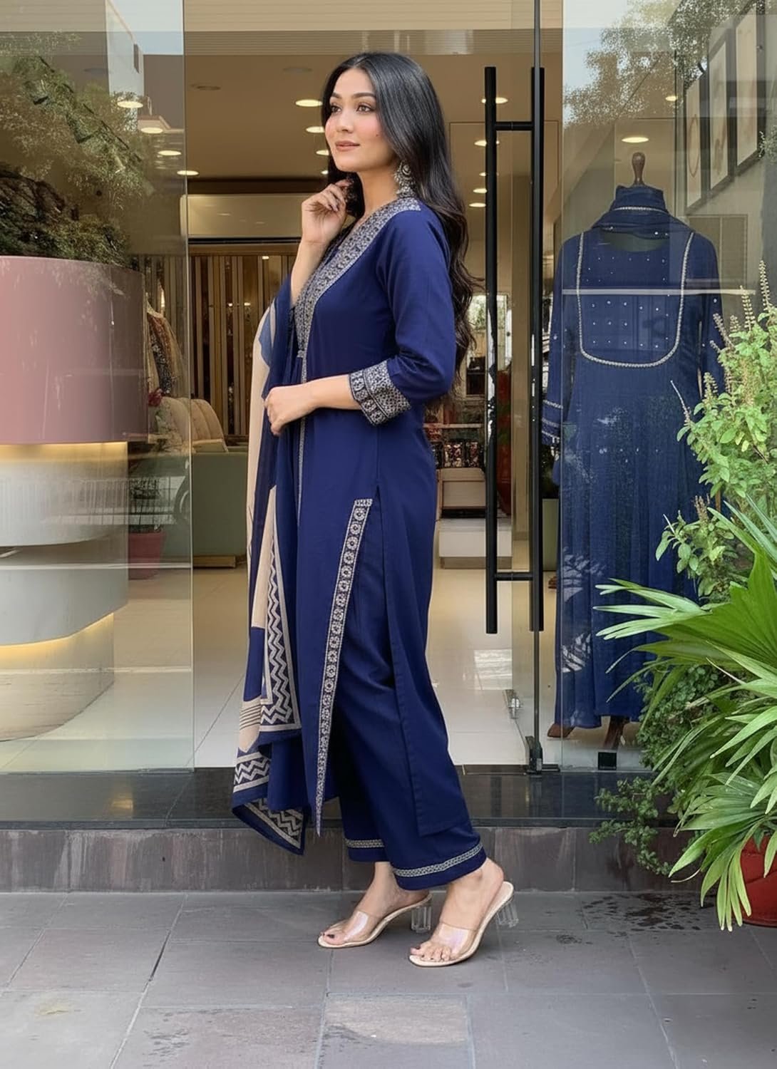 GoSriKi Women’s Viscose Anarkali Kurta Set with Pant & Dupatta - Image 5