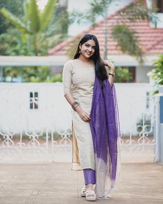 GoSriKi Women's Chanderi Straight Solid Kurta with Pant & Dupatta - Image 3