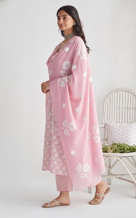 GoSriKi Women’s Viscose Blend Straight Printed Kurta with Pant & Dupatta - Image 4