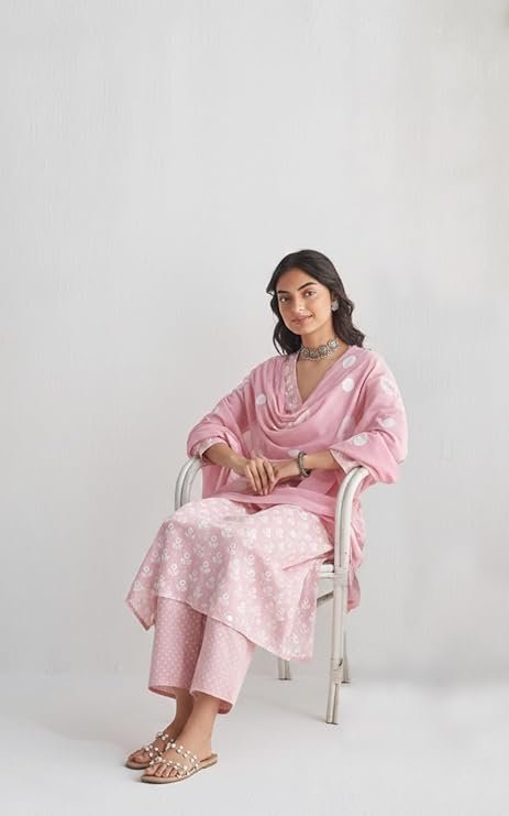 GoSriKi Women’s Viscose Blend Straight Printed Kurta with Pant & Dupatta