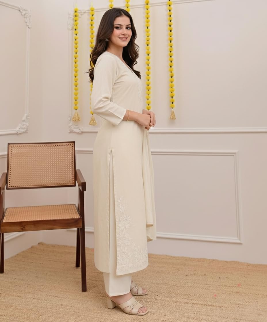 GoSriKi Women’s Rayon Viscose Straight Embroidered Kurta Set - Image 6