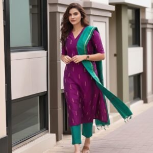 GoSriKi Women’s Rayon Viscose Printed Straight Kurta with Pant and Dupatta