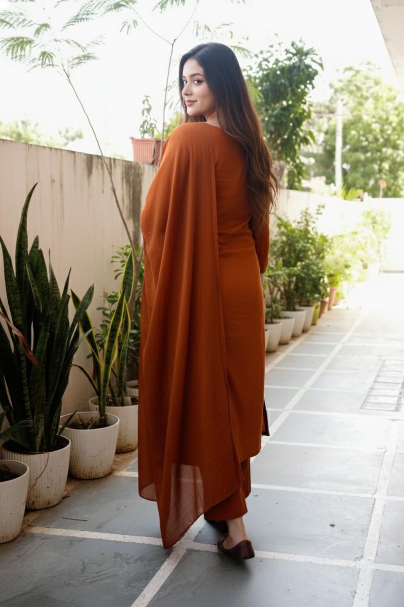 GoSriKi Women's Rayon Viscose Embroidered Straight Kurta with Pant & Dupatta - Image 6