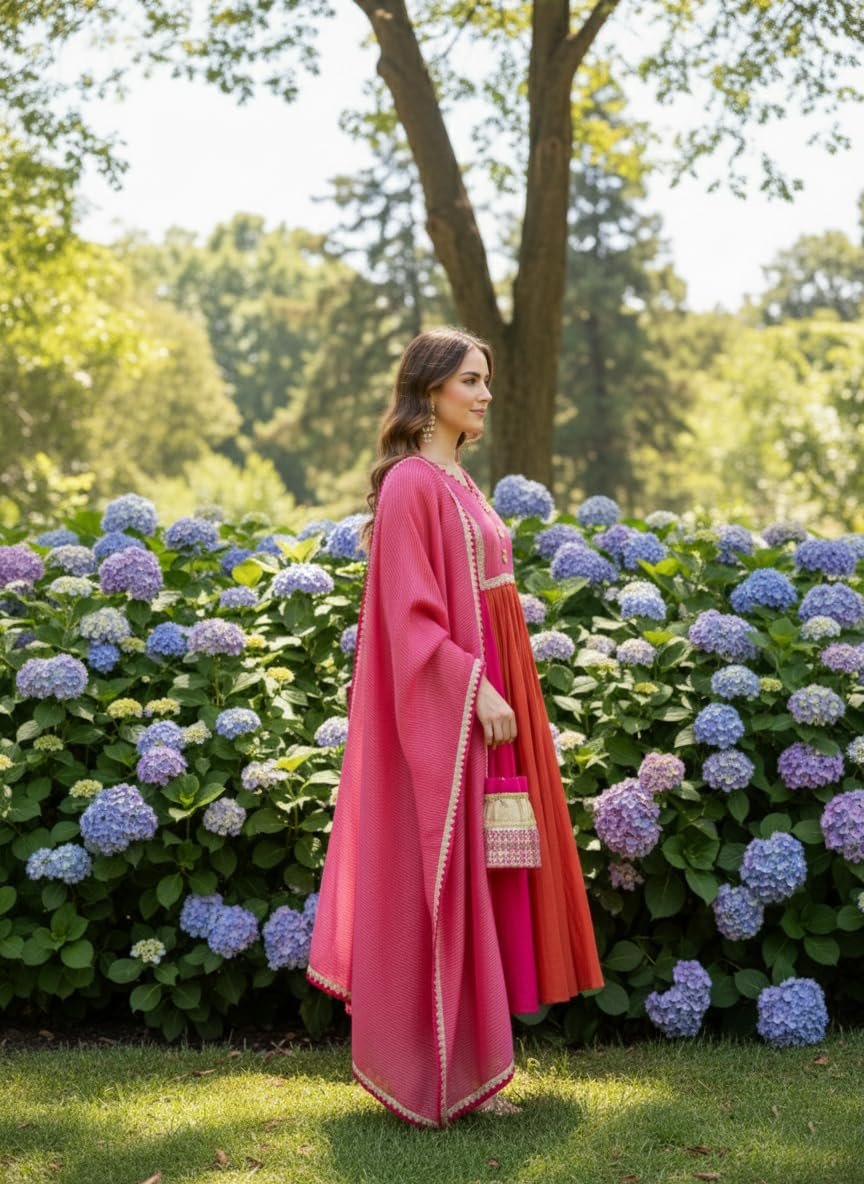 GoSriKi Women's Rayon Viscose Solid Anarkali Kurta Pant with Dupatta - Image 4