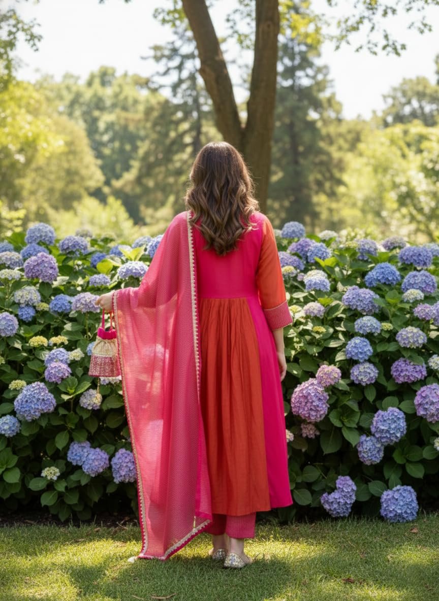 GoSriKi Women's Rayon Viscose Solid Anarkali Kurta Pant with Dupatta - Image 5