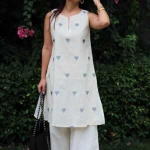 GoSriKi Women Cotton Blend Straight Fit Embroidered Kurta Palazzo Set - XS