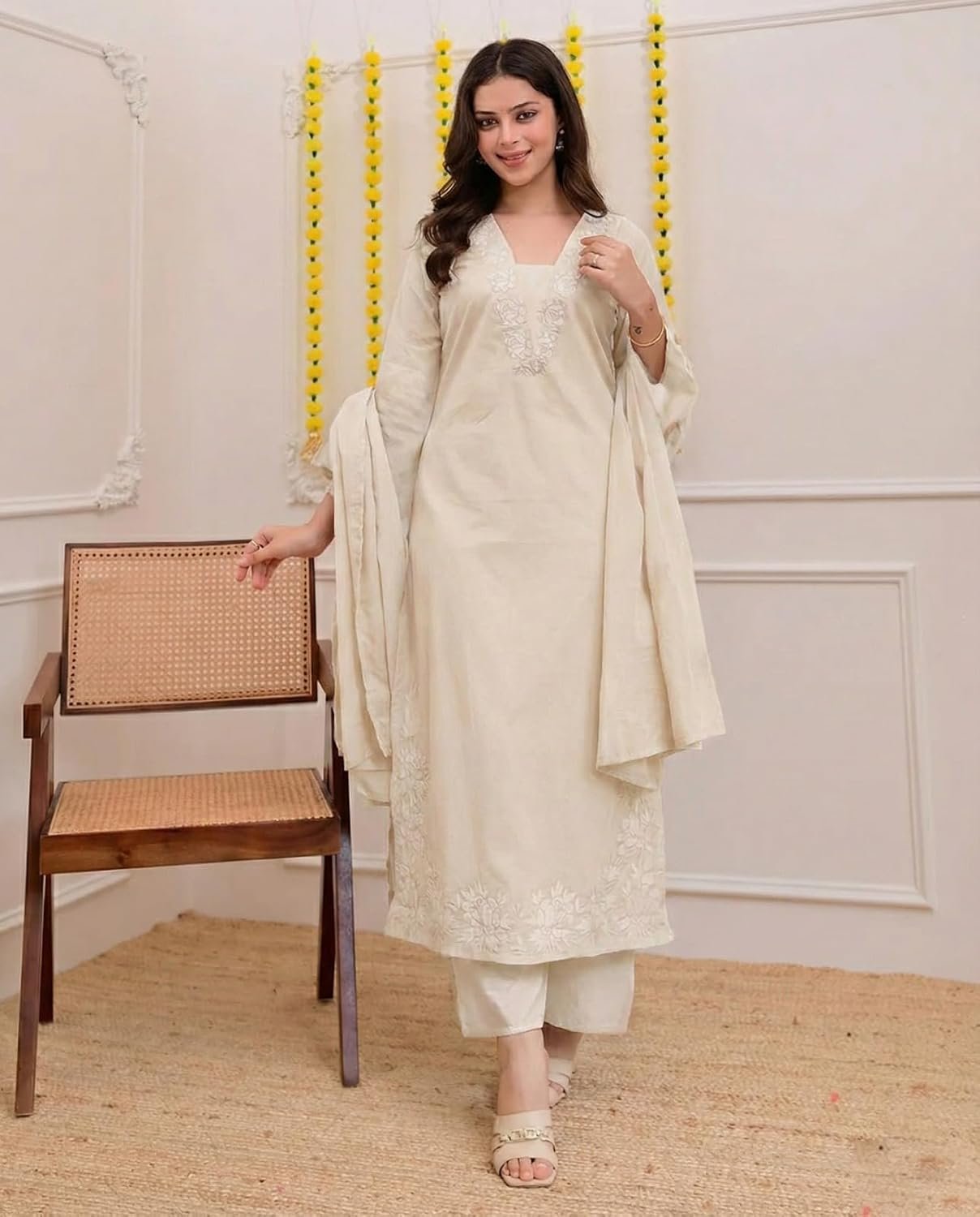 GoSriKi Women’s Rayon Viscose Straight Embroidered Kurta Set - Image 4