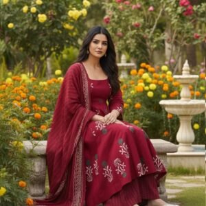 GoSriKi Women’s Rayon Viscose Printed Anarkali Kurta Palazzo with Dupatta Set