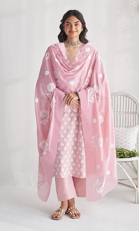 GoSriKi Women’s Viscose Blend Straight Printed Kurta with Pant & Dupatta - Image 3