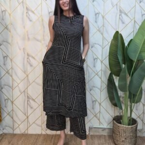 GoSriKi Women’s Rayon Viscose A-Line Printed Kurta with Palazzo Set