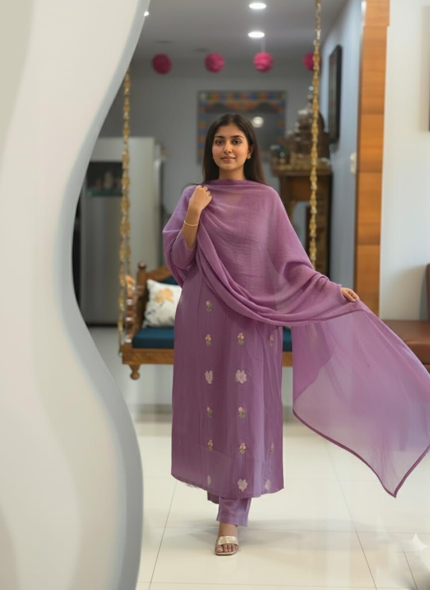 GoSriKi Women's Rayon Viscose Straight Kurta Set with Pant and Dupatta