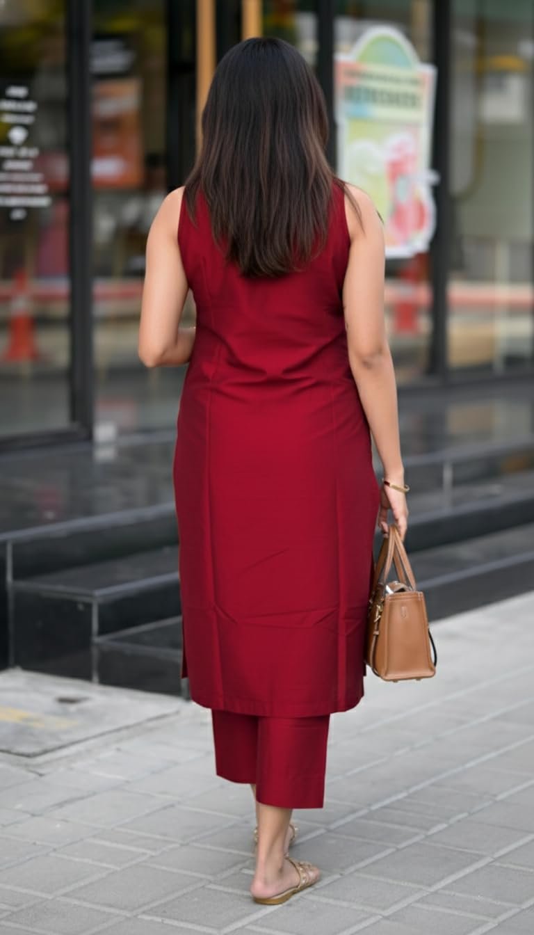 GoSriKi Women's Rayon Viscose Straight Solid Kurta with Pant - Image 4