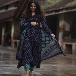 GoSriKi Women's Rayon Viscose Anarkali Kurta Set with Pant and Dupatta