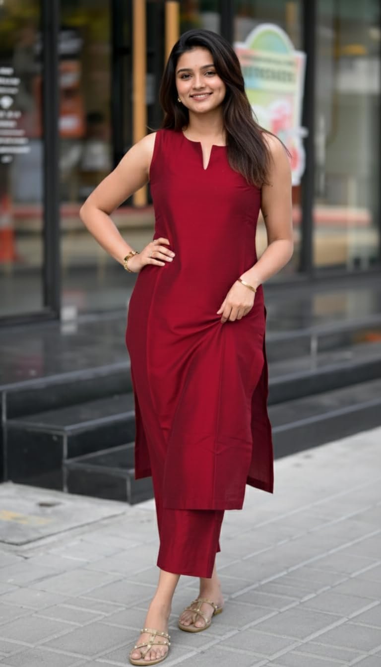 GoSriKi Women's Rayon Viscose Straight Solid Kurta with Pant - Image 5