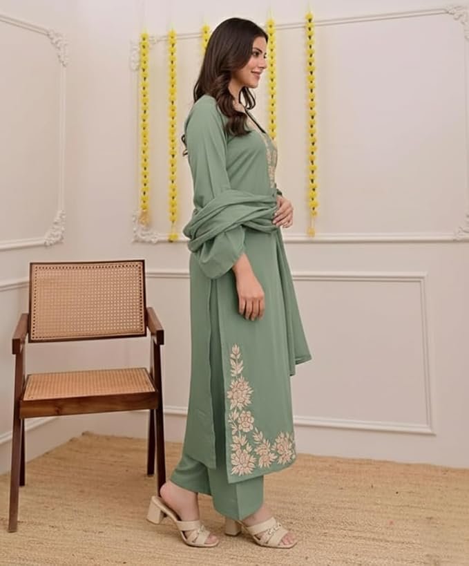 GoSriKi Women’s Viscose Straight Kurta Set with Pant & Dupatta - Image 4