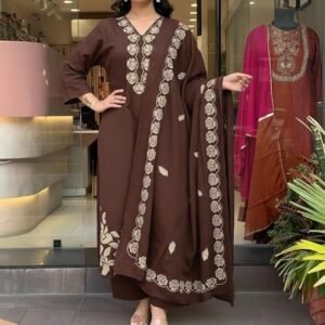 GoSriKi Women's Rayon Viscose Embroidered Straight Kurta with Palazzo & Dupatta