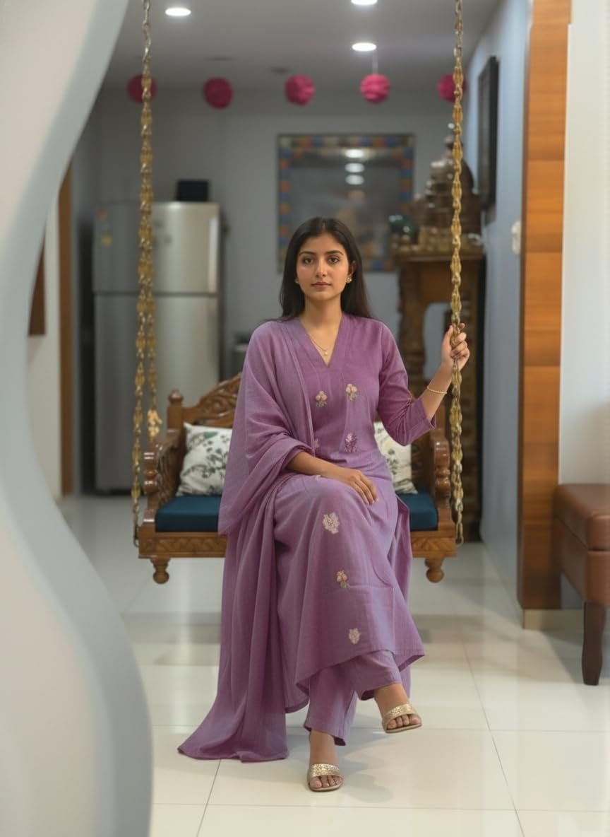 GoSriKi Women's Rayon Viscose Straight Kurta Set with Pant and Dupatta - Image 4