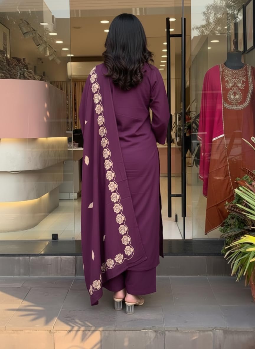 GoSriKi Women's Rayon Viscose Embroidered Straight Kurta with Palazzo & Dupatta - Image 6