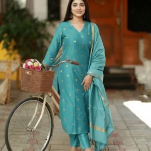 GoSriKi Women's Rayon Viscose Printed Straight Kurta with Pant & Dupatta