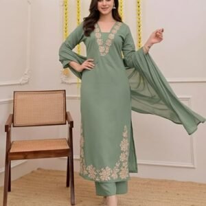 GoSriKi Women’s Viscose Straight Kurta Set with Pant & Dupatta