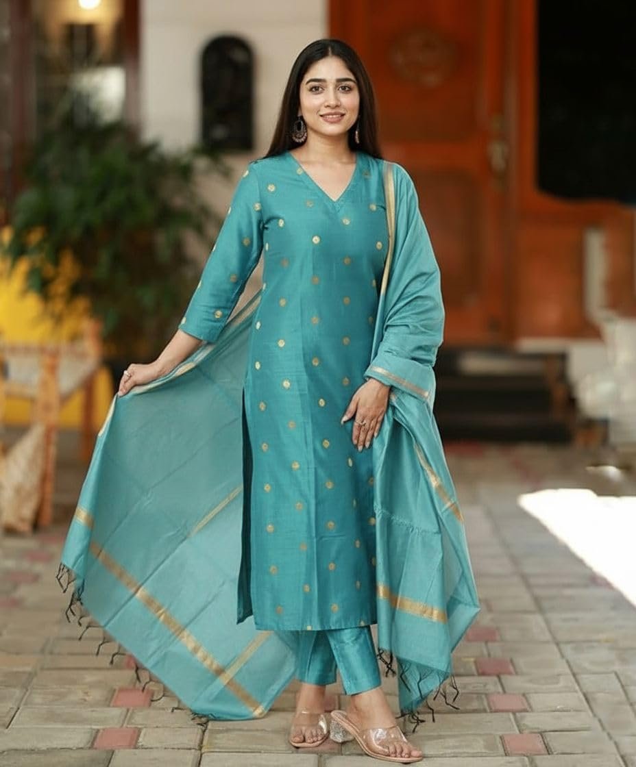 GoSriKi Women's Rayon Viscose Printed Straight Kurta with Pant & Dupatta - Image 4