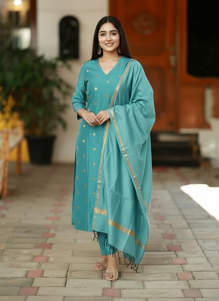 GoSriKi Women's Rayon Viscose Printed Straight Kurta with Pant & Dupatta - Image 3