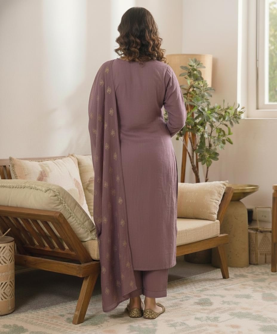 GoSriKi Women's Viscose Straight Fit Embroidered Printed Kurta Pant Dupatta Set - Image 5