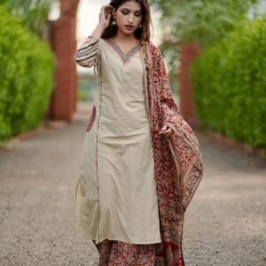 GoSriKi Women's Rayon Viscose Straight Kurta Set with Palazzo and Dupatta