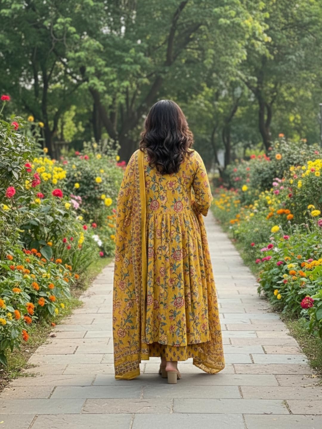 GoSriKi Women’s Rayon Viscose Anarkali Printed Kurta with Palazzo and Dupatta Set - Image 4