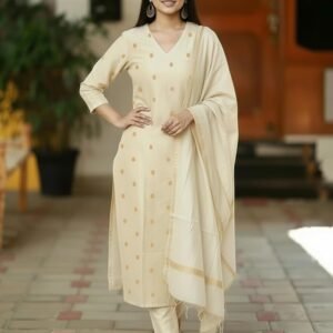 GoSriKi Women's Rayon Viscose Printed Straight Kurta with Pant & Dupatta