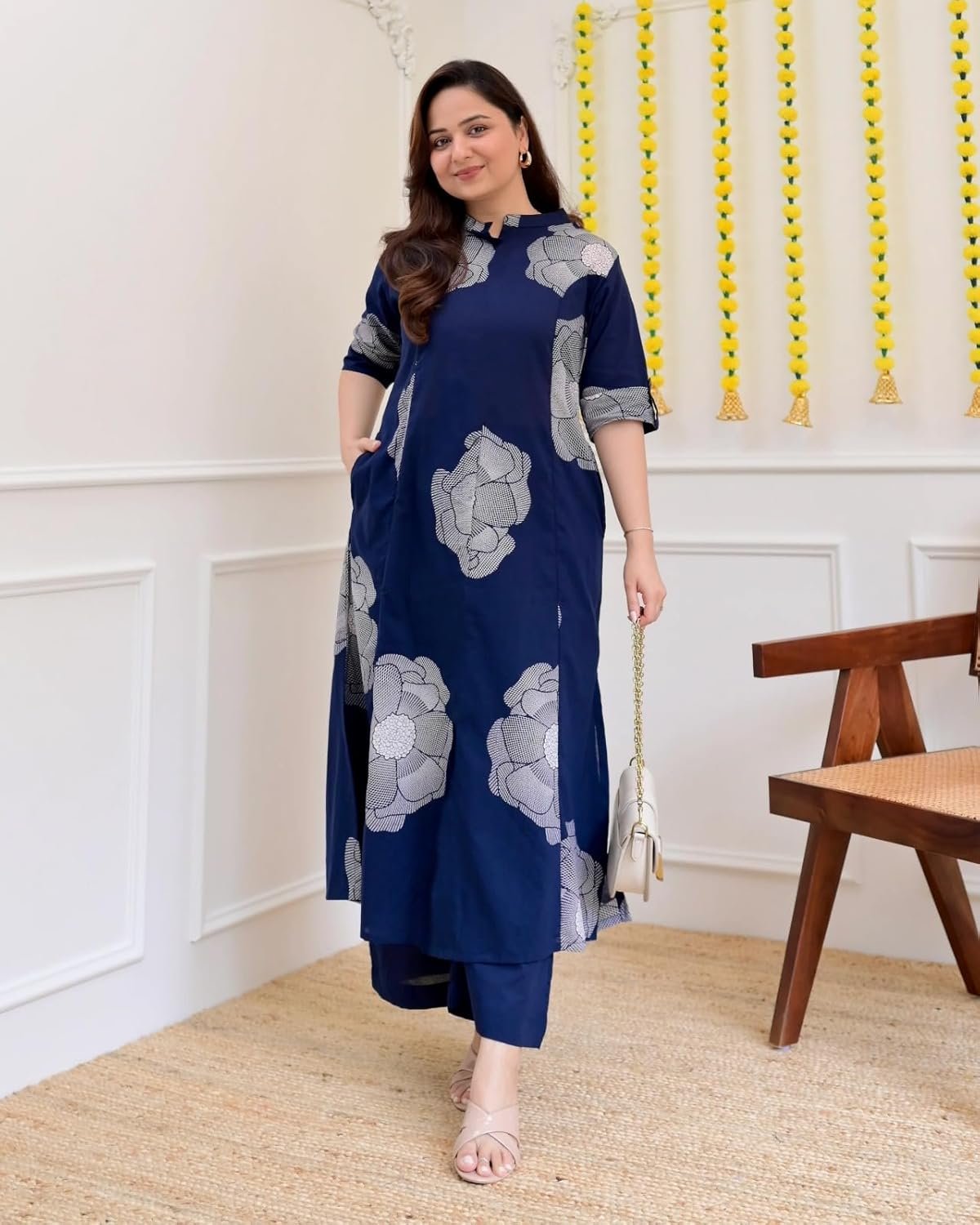 GoSriKi Women's Viscose Blend Straight Fit Printed Kurta Palazzo Set - Image 3