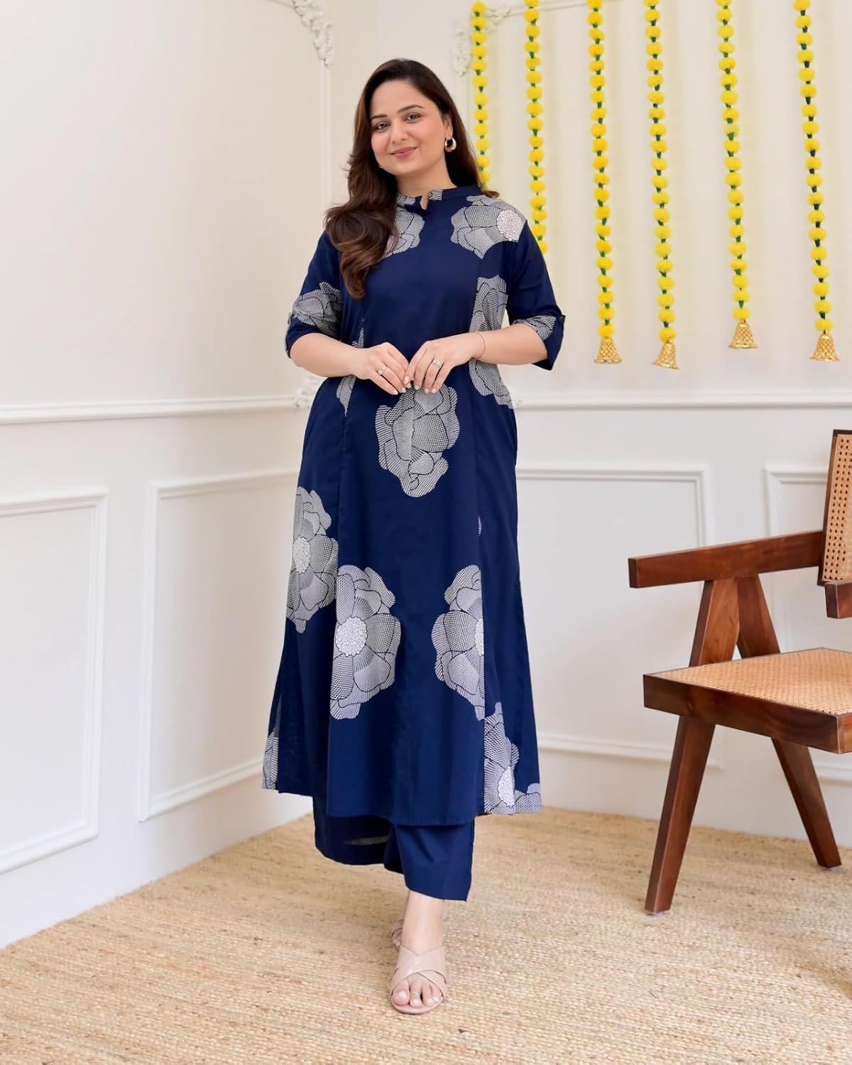 GoSriKi Women's Viscose Blend Straight Fit Printed Kurta Palazzo Set - Image 4