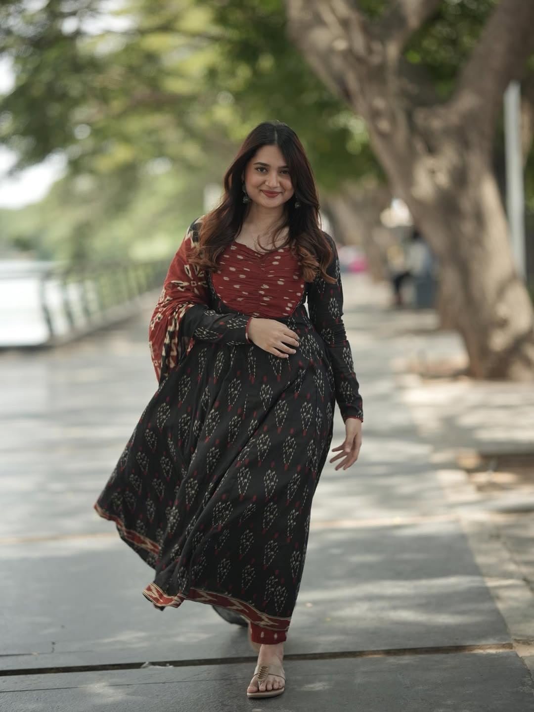 GoSriKi Women's Rayon Viscose Anarkali Kurta Set with Pant and Dupatta - Image 3