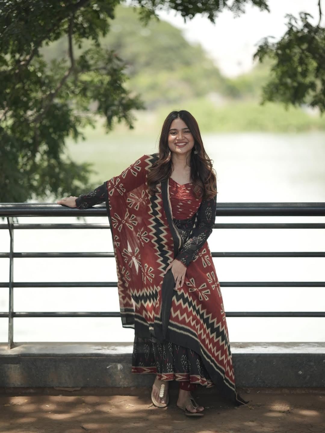 GoSriKi Women's Rayon Viscose Anarkali Kurta Set with Pant and Dupatta - Image 4