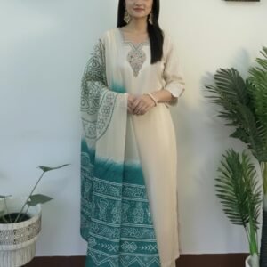 GoSriKi Women's Viscose Blend Embroidered Straight Kurta with Palazzo & Dupatta