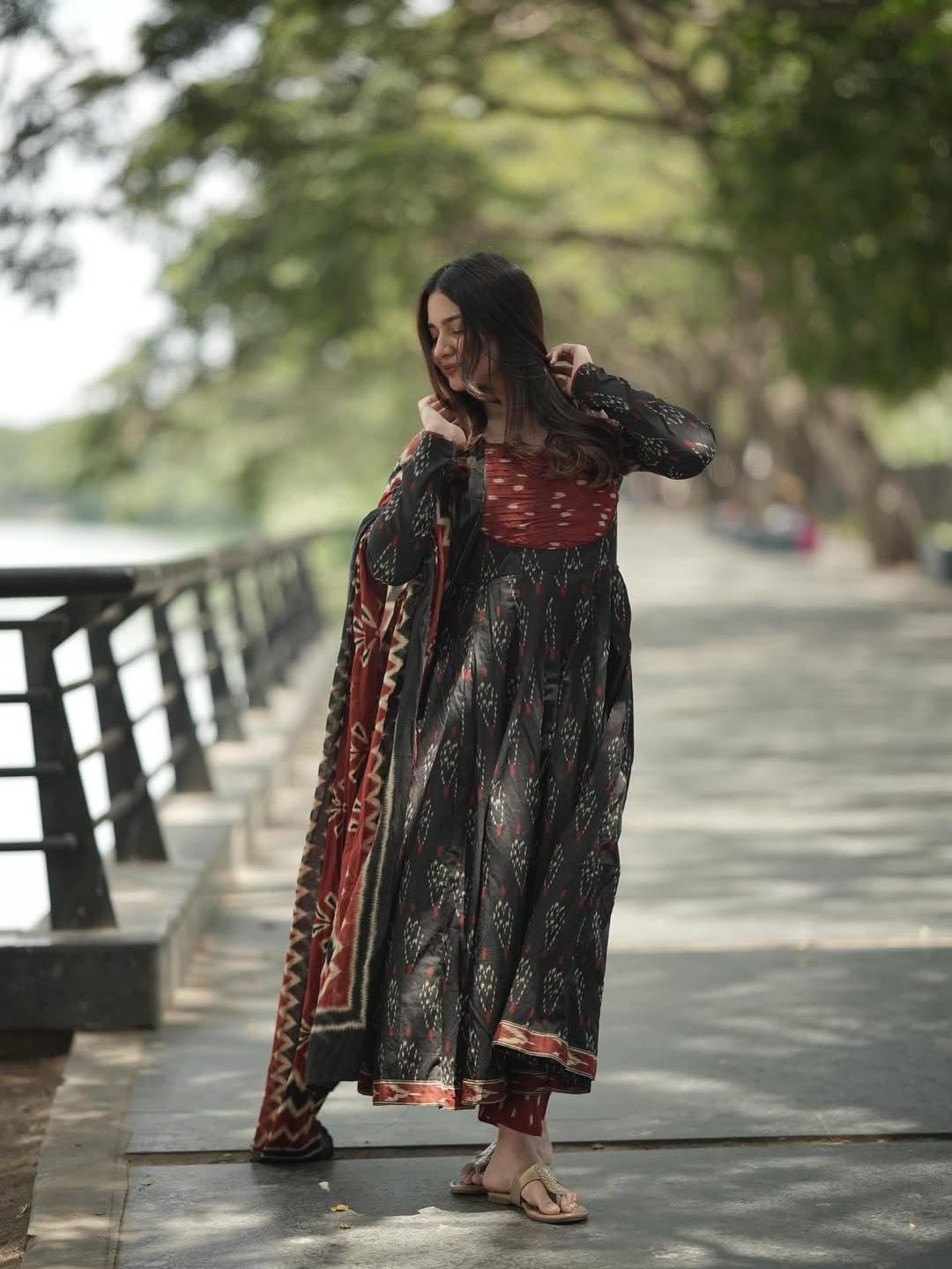 GoSriKi Women's Rayon Viscose Anarkali Kurta Set with Pant and Dupatta - Image 5