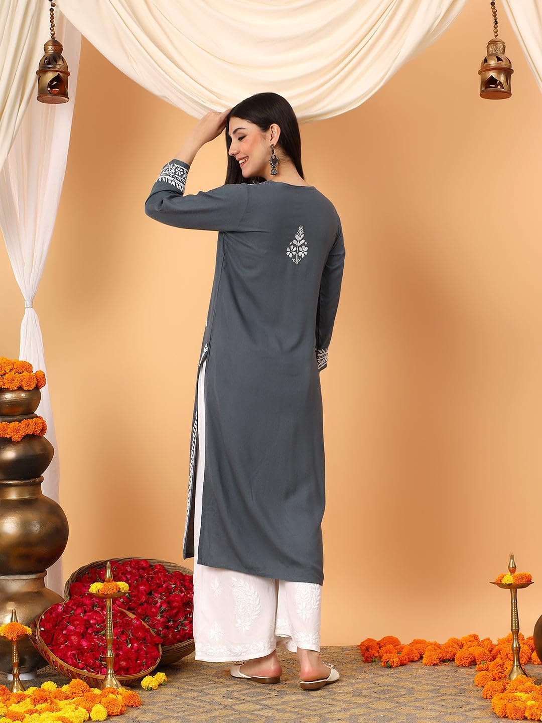 GoSriKi Women's Viscose Straight Embroidered Kurta - Image 5