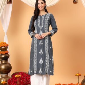 GoSriKi Women's Viscose Straight Embroidered Kurta