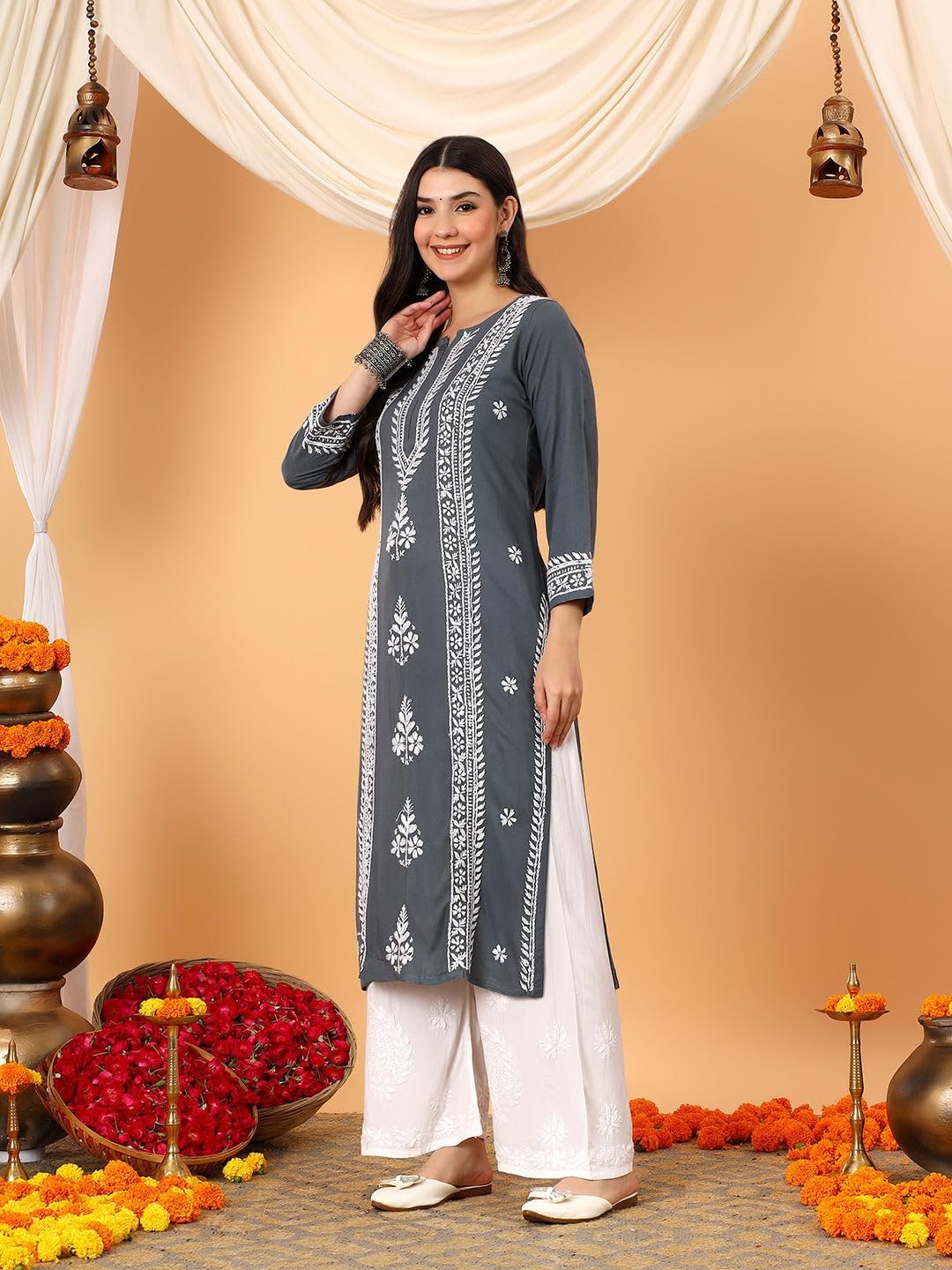 GoSriKi Women's Viscose Straight Embroidered Kurta - Image 4