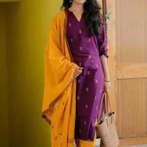 GoSriKi Women's Viscose Foil Print Straight Kurta with Pant and Dupatta