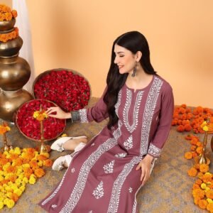 GoSriKi Women's Viscose Straight Embroidered Kurta