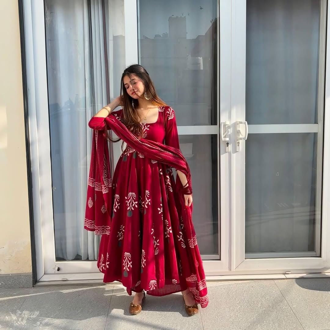 GoSriKi Women's Rayon Blend Anarkali Printed Kurta with Pant & Dupatta - Image 5