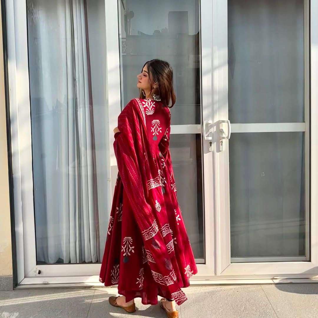 GoSriKi Women's Rayon Blend Anarkali Printed Kurta with Pant & Dupatta - Image 4