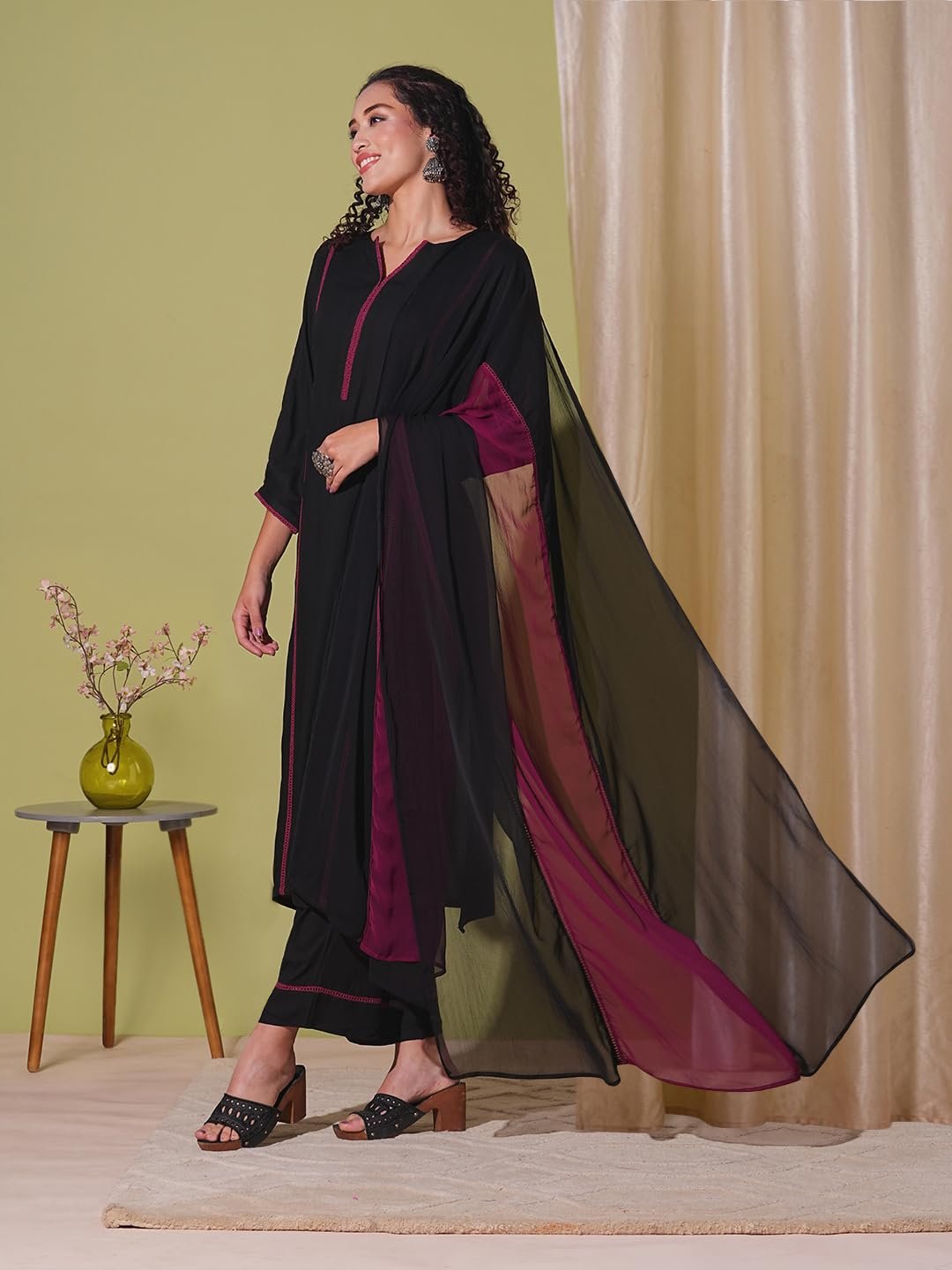 GoSriKi Women's Rayon Viscose Straight Solid Kurta with Pant & Dupatta - Image 4