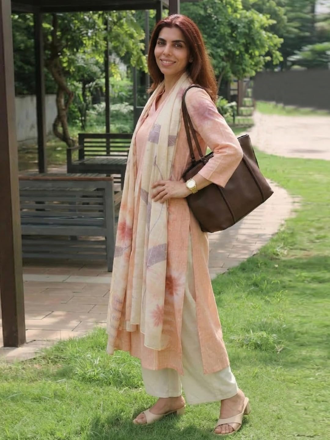 GoSriKi Women Cotton Blend Straight Fit Printed Kurta Pant Dupatta Set - Image 4